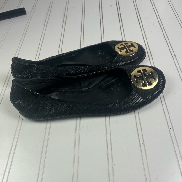 Tory Burch Black Python Embossed Leather Reva Ballet Flats Women’s Size 9.5-10 - Picture 2 of 8
